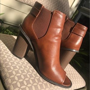 Brown open toe booties size 8